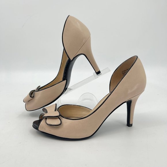 Kelly & Katie Cream & Black Stiletto Heels | Bow Accent - Picture 7 of 8